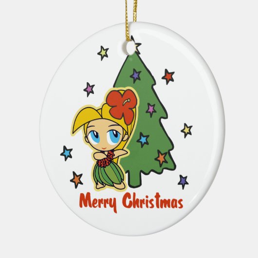 Aloha Honeys Kerstblond Hula Girl Keramisch Ornament (Links)