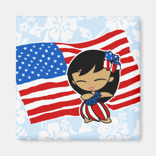 Aloha Honeys USA Vlag Hula Meisje Magneten