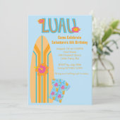 Aloha invitation d'anniversaire de panneau de surf (Debout devant)