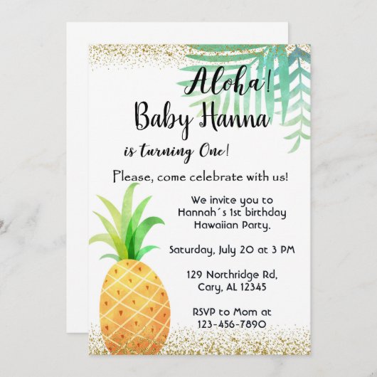 Aloha, invitation de fête d'anniversaire hawaïen, (Devant / Derrière)
