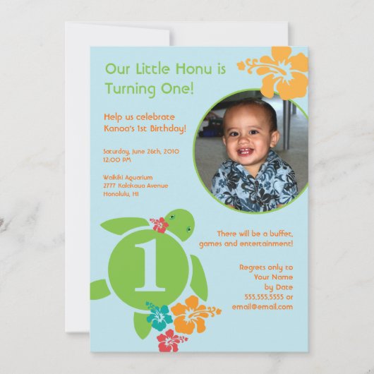Aloha invitation faite sur commande d'anniversaire (Devant)
