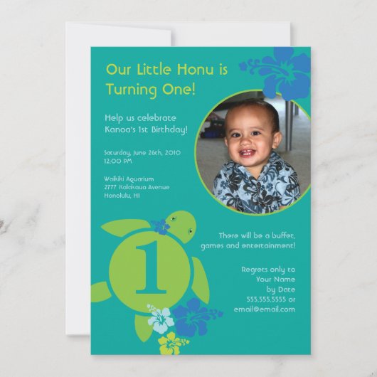 Aloha invitation faite sur commande d'anniversaire (Devant)