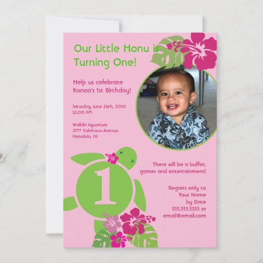 Aloha invitation faite sur commande d'anniversaire (Devant)