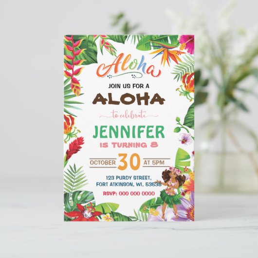 Aloha Invitation fille anniversaire (Debout devant)