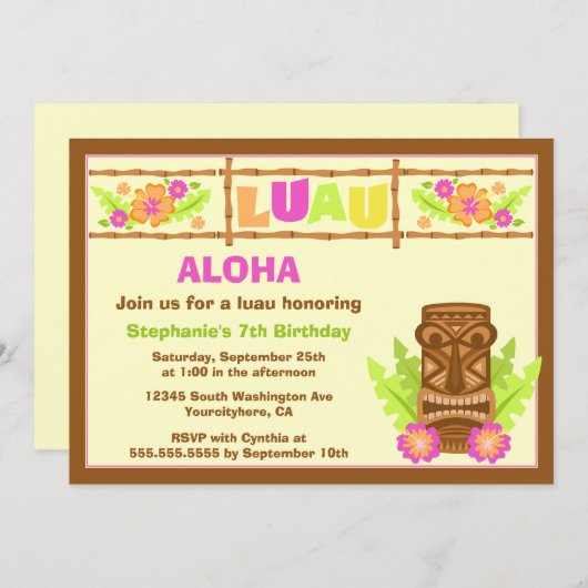 Aloha invitation mignonne de fête d'anniversaire (Devant / Derrière)