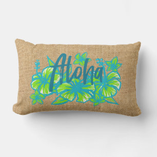 Aloha Kakahiaka Hawaiian Hibiscus Faux Grass Cloth Buitenkussen