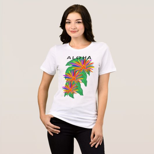 Aloha kleurrijke tropische bloemen groene bladeren Tri-Blend shirt (Voorkant volledig)