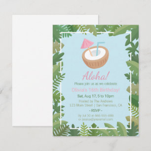 Aloha Kokos Tropische Bladeren Verjaardagsfeestje Kaart