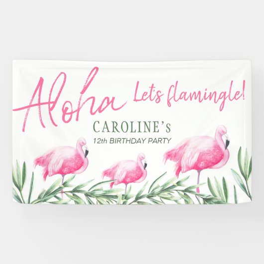 Aloha Laten we Flamingle tropische verjaardag part Spandoek (Horizontaal)