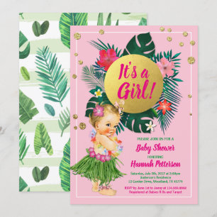 Aloha luau baby meisje douche uitnodiging roze gou