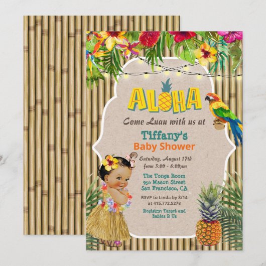 Aloha Luau Baby shower tropical Invitation (Devant / Derrière)