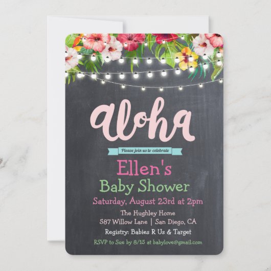 Aloha Luau Baby shower tropical Invitation (Devant)