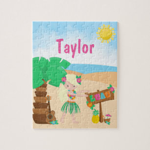 Aloha Luau Beach Blonde Hair Girl Jigzaag Puzzle Legpuzzel