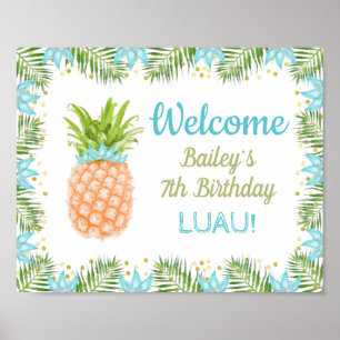 Aloha Luau Birthday Party Decor Blue Gold Welkom Poster