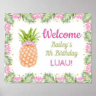 Aloha Luau Birthday Party Decor Pink Gold Welkom Poster