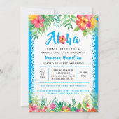 Aloha Luau Graduation Tropicale Bleu Invitation (Devant)