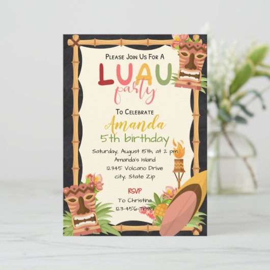 Aloha Luau Invitation Anniversaire (Debout devant)