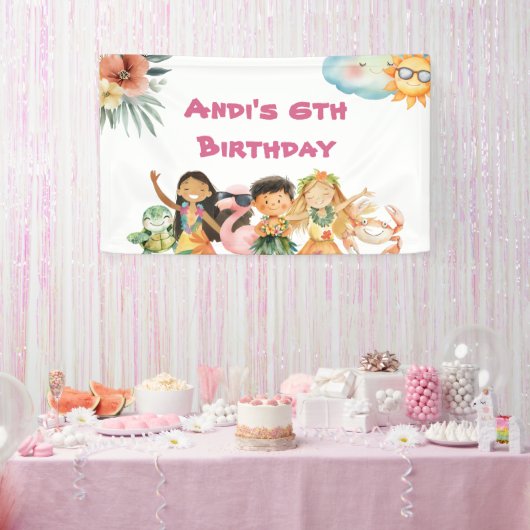 Aloha Luau Kids Birthday Spandoek (Feest)