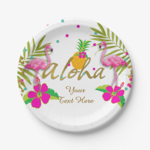 Aloha Luau Meisjes Tropische Flamingo Verjaardagsf Papieren Bordje