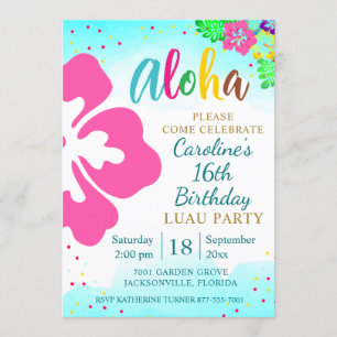 Aloha Luau Party Tropical Hibiscus Birthday Kaart