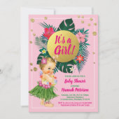 Aloha luau petite fille douche invitation or rose (Devant)