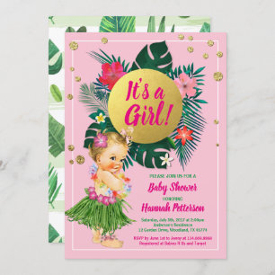 Aloha luau petite fille douche invitation or rose