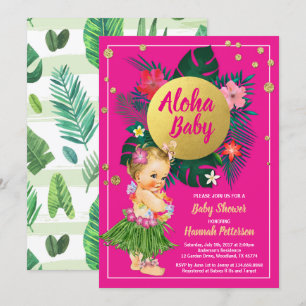 Aloha luau petite fille douche invitation rose cha
