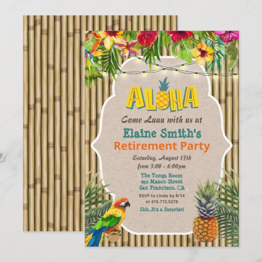 Aloha Luau Tropical Retirement Party Invitation (Devant / Derrière)