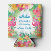 Aloha Luau Tropische Flamingo Bloemen Verjaardag B Blikjeskoeler (Voorkant)