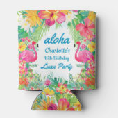 Aloha Luau Tropische Flamingo Bloemen Verjaardag B Blikjeskoeler (Achterkant)