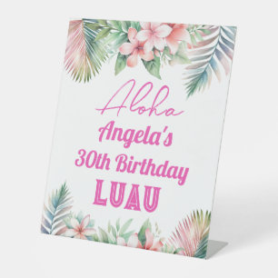 Aloha Luau Tropische Volwassen Verjaardag Reclamebord Met Voetstuk