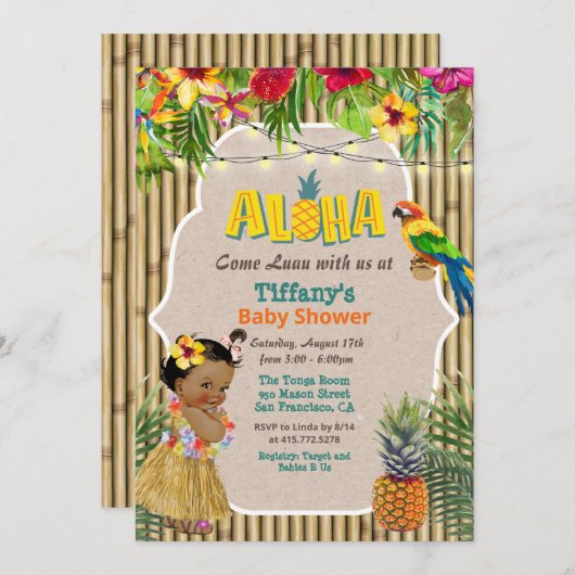 Aloha Luau — Uitnodiging tot tropisch Baby shower (Voorkant / Achterkant)