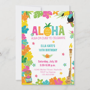 Aloha Luau Verjaardag Tropisch Bloemenfeest Kaart