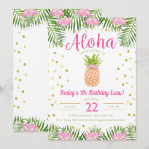 Aloha Luau Verjaardag Tropische Ananas in Roze Kaart
