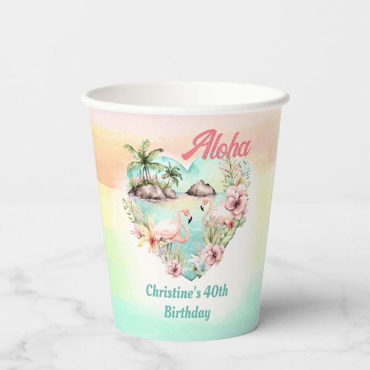 Aloha Luau Zomer 40e Verjaardag Strand Tropisch Papieren Bekers (Achterkant)
