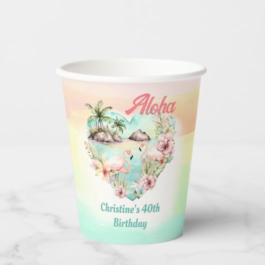 Aloha Luau Zomer 40e Verjaardag Strand Tropisch Papieren Bekers (Voorkant)