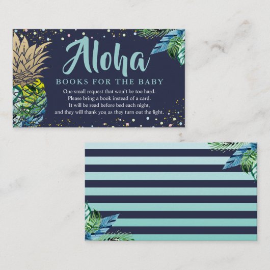 Aloha Navy Blue Pineapple Baby shower Book Request Informatiekaartje (Voorkant / Achterkant)