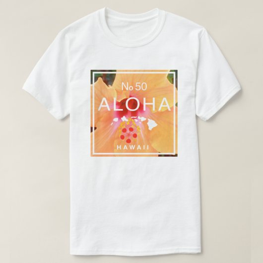Aloha No 50 Oranje Hibiscus T-shirt (Design voorkant)