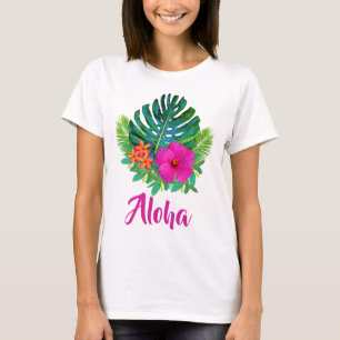 Aloha Oahu Hawaï Tropisch Bloemmotief T-shirt