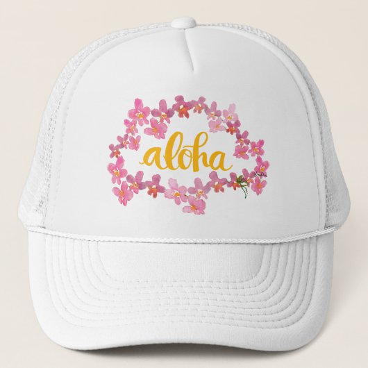 Aloha Orchid Lei Trucker Hat Pet (Voorkant)