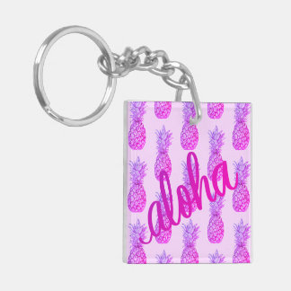 Aloha Paarse Pineappel Square Sleutelhanger Mini