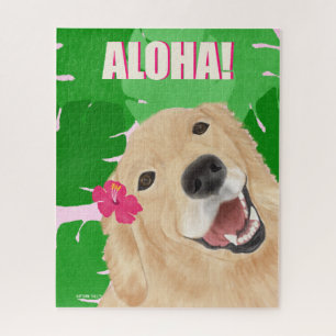 Aloha Palm Feuilles Golden Retriever Jigsaw Puzzle