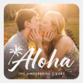 Aloha Palm Tree vakantiefoto Vierkante Sticker (Voorkant)