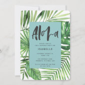 Aloha palme tropicale et script invitation d'anniv (Devant)