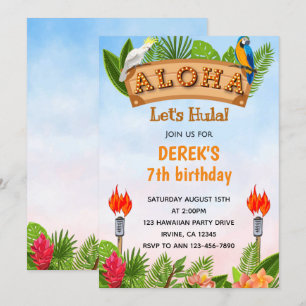 Aloha Parrots Tropical Invitation d'anniversaire