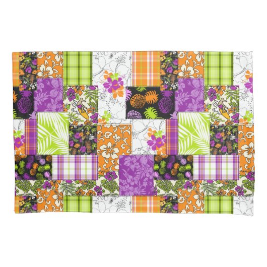 Aloha Patchwork Hawaiian Tropische Prints - Violet Kussensloop (Voorkant)