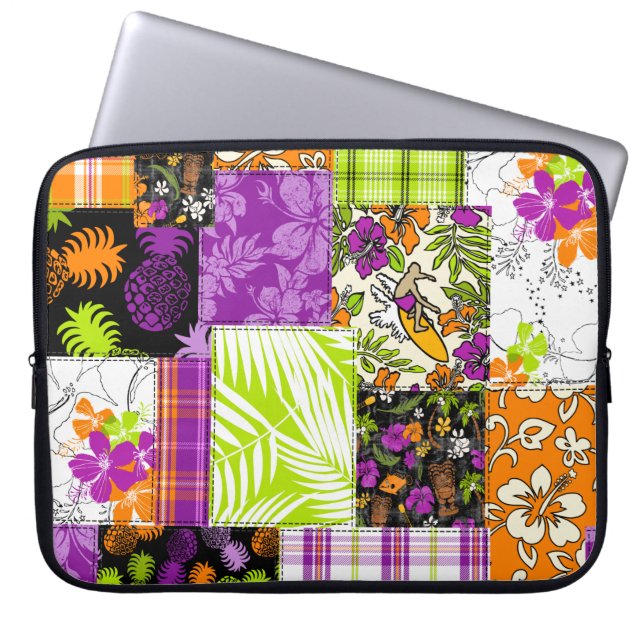 Aloha Patchwork Hawaiian Tropische Prints Wetsuit Laptop Sleeve (Voorkant)