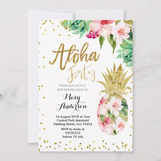 Aloha Pineapple 40e anniversaire Invitation (Devant)