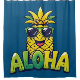 Aloha Pineapple Collectie Blauwgroen Douchegordijn