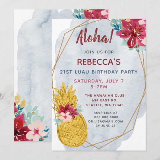 Aloha Pineapple Luau Birthday Party Kaart (Voorkant / Achterkant)